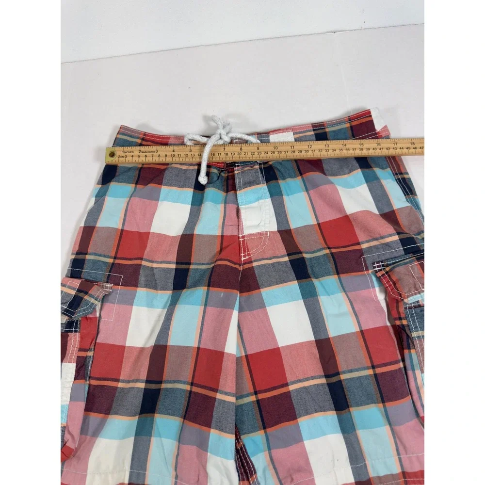 Hollister Board Shorts Mens M‎ Plaid Red Blue Cargo Swim Trunks Surf Skate Y2K
